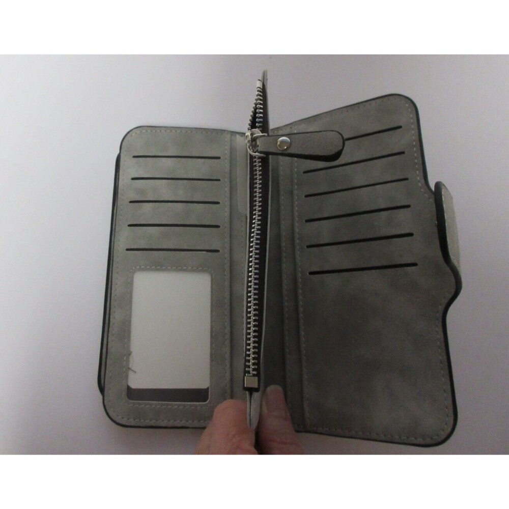 Large Grey Ladies Leather Wallet Long Purse Phone Card Holder Case Clutch - Picture 4 of 6